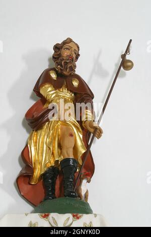 Statua di San Rocco in Cappella separazione degli apostoli a Sagudovec, Croazia Foto Stock