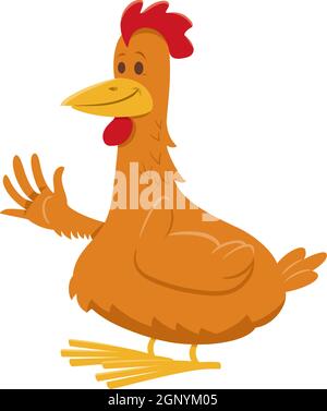 divertente pollo o gallina fattoria carattere fumetto animale Illustrazione Vettoriale