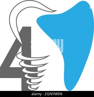 Icona del logo numero 4 con disegno dentistico Illustrazione Vettoriale