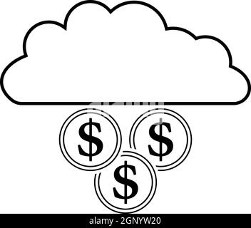 Icona monete che cadono dalla nuvola Illustrazione Vettoriale