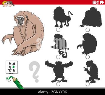 compito ombre con cartoon gibbon ape animale personaggio Illustrazione Vettoriale