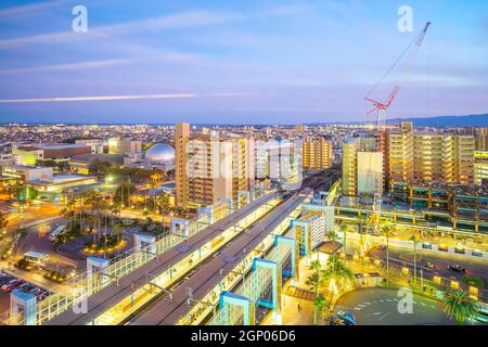 Città di Miyazaki skyline del centro città a Kyushu, Giappone al tramonto Foto Stock