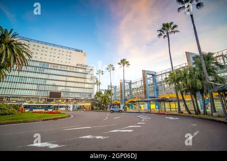 Città di Miyazaki skyline del centro città a Kyushu, Giappone al tramonto Foto Stock