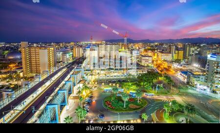 Città di Miyazaki skyline del centro città a Kyushu, Giappone al tramonto Foto Stock