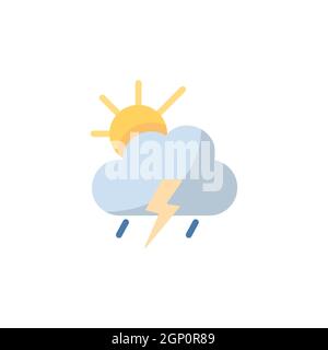 Tempesta, nuvola e sole. Icona piatta. Illustrazione del vettore meteo isolato Illustrazione Vettoriale