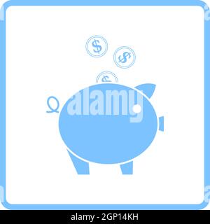 Le monete d'oro cadono nell'icona di Piggy Bank Illustrazione Vettoriale