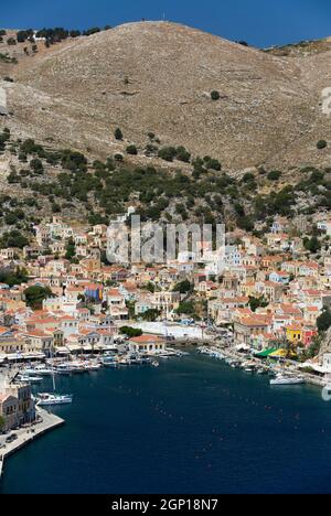 Porto di Gialos, Isola di Symi (Simi), Isola Dodecanese, Grecia Foto Stock