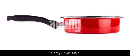 Moderno rosso pulire padella isolato su bianco Foto Stock