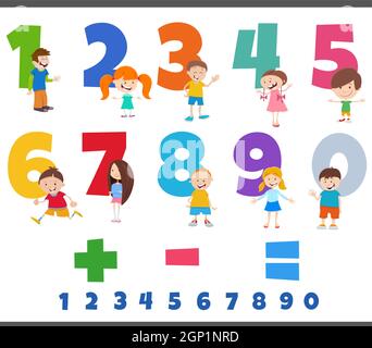 numeri educativi impostati con personaggi happy children Illustrazione Vettoriale