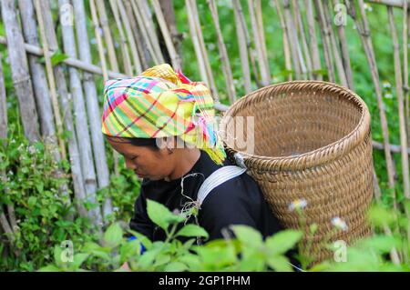 SA Pa, Vietnam - 3 ottobre 2013. Popolo hmong etnico in un povero villaggio di Sapa, Vietnam. Foto Stock