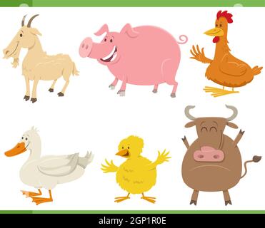 Cartoon funny farm animal set di caratteri Illustrazione Vettoriale