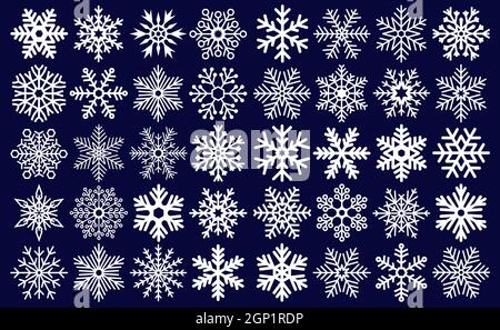 Collezione di icone di molti fiocchi di neve diversi - illustrazione vettoriale Foto Stock
