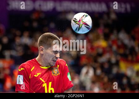 2021-09-27. COLPO DI STATO MONDIALE FIFA FUTSAL LITUANIA 2021. Spagna-Portogallo - 2-4. Foto di Alfredas Pliadis Foto Stock