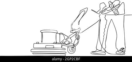 janitor con lavatrice piano di pulizia Illustrazione Vettoriale