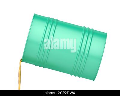Versamento dell'olio motore dal tamburo metallico, isolato su fondo bianco Foto Stock