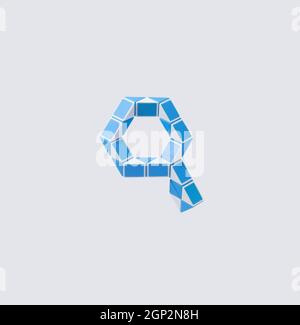 Lettera 'q' fatta di triangoli blu e bianchi su sfondo bianco. Foto Stock
