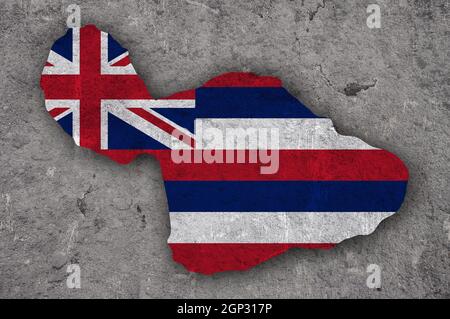 Mappa e bandiera di Maui su cemento intemperie Foto Stock