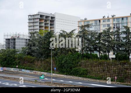 Demolizione dell'edificio UC1, quartiere Parilly, Bron, sobborgo orientale di Lione, Rodano, REGIONE AURA, Francia Foto Stock