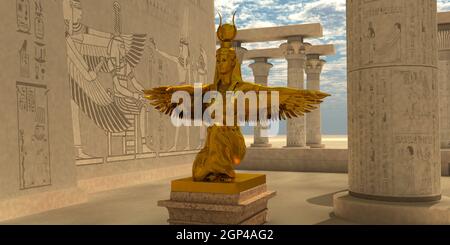Una statua di Iside al Tempio di Iside che è parte della religione dell'antica civiltà egizia. Foto Stock