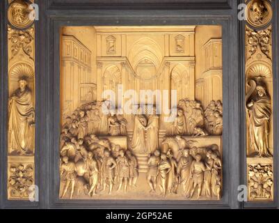 Battistero di San Giovanni, Porte del Paradiso, Regina di Sceba e Re Salomone, Firenze, Italia Foto Stock