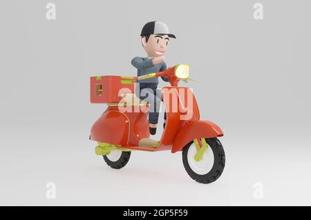 Illustrazione 3d , Express Delivery in moto o scooter Foto Stock