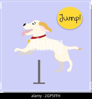 Addestramento DEL CANE, barriera di comando. Bello addestramento del cane, disegno grande per tutto lo scopo. I colleghi lavorano insieme. Bella illustrazione con addestramento a. Foto Stock