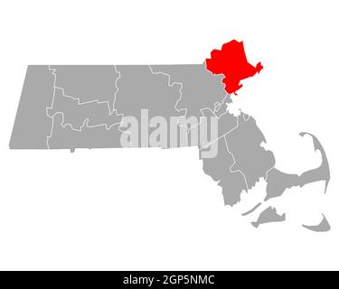 Essex sulla mappa di Massachusetts Foto Stock