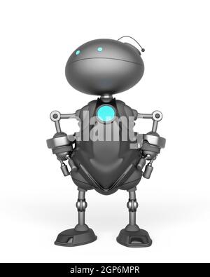 mini bot sta facendo una posa super eroe su sfondo bianco, illustrazione 3d Foto Stock