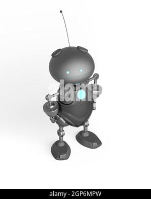 mini bot sta facendo una posa super eroe in bianco sfondo vista isometrica, illustrazione 3d Foto Stock