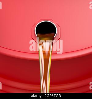 Versare l'olio motore dal cilindro rosso Foto Stock