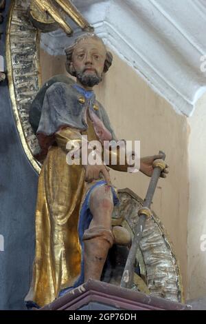 Saint Roch, statua sull altare della Madonna nella chiesa di Santa Maria Maddalena in Cazma, Croazia Foto Stock