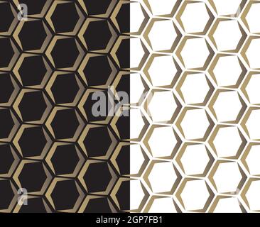 Pettine esagonale senza cuciture. Griglia geometrica del colore a gradiente dorato. Bianco o nero sfondo a colori facilmente modificabile. Vettore Illustrazione Vettoriale
