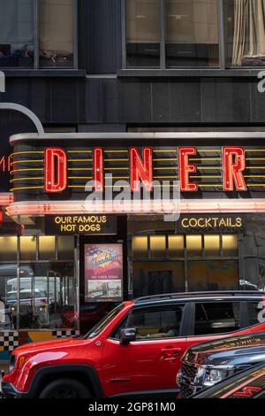 The Brooklyn Diner Neon Marquee, Times Square, NYC, USA Stock Photo