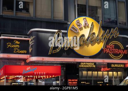 The Brooklyn Diner Neon Marquee, Times Square, NYC, USA Stock Photo