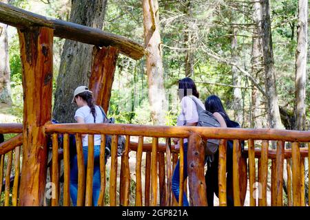 MEDELLIN, COLOMBIA - 21 luglio 2019: Un poco profondo focus di persone in un viaggio nel parco pubblico Arvi nella città di Medellin Foto Stock