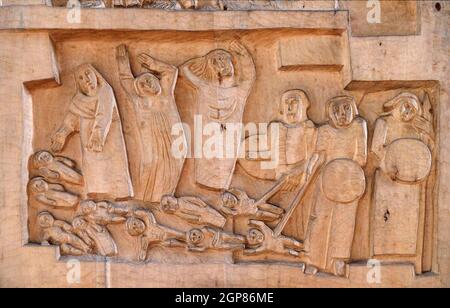 Macellazione degli innocenti, chiesa di San Lorenzo a Kleinostheim, Germania Foto Stock