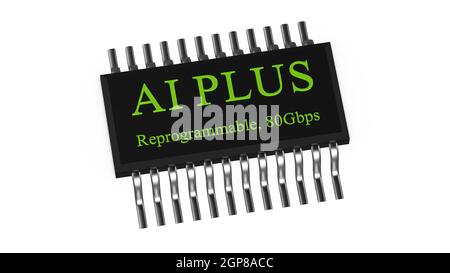 Il rendering 3d di ai PLUS con Digital Brain sta imparando ad elaborare i big data, le informazioni di analisi Foto Stock