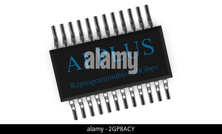 Il rendering 3d di ai PLUS con Digital Brain sta imparando ad elaborare i big data, le informazioni di analisi Foto Stock