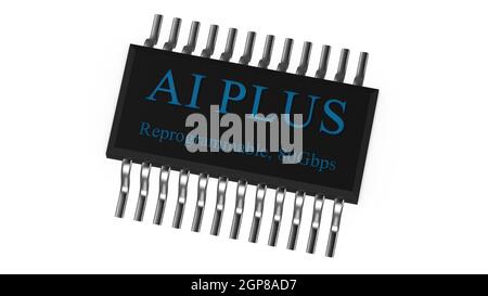 Il rendering 3d di ai PLUS con Digital Brain sta imparando ad elaborare i big data, le informazioni di analisi Foto Stock