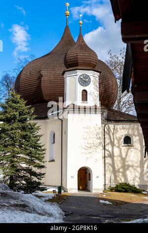 Chiesa di Zelezna Ruda nel parco nazionale di Sumava, Repubblica Ceca Foto Stock