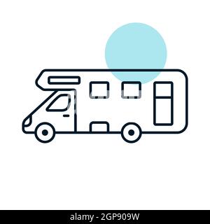 Casa mobile Casa a motore Caravan rimorchio veicolo piatto icona vettore. Simbolo grafico per siti web di viaggi e turismo e applicazioni design, logo, app, UI Foto Stock