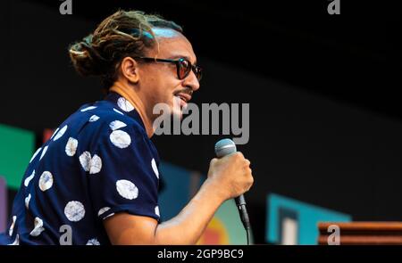 Gerald Clayton suona pianoforte e tastiere al Monterey Jazz Festival 2021 Foto Stock