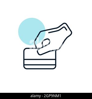 Fai scorrere a mano la carta di credito durante l'icona del profilo dell'acquisto. Segno di affari. Simbolo grafico per il design del sito Web, il logo, l'app, l'interfaccia utente. Illustrazione vettoriale, EPS10. Foto Stock