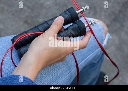 Visualizza il lato della corda da salto fitness con idea Concept, foto stock Foto Stock