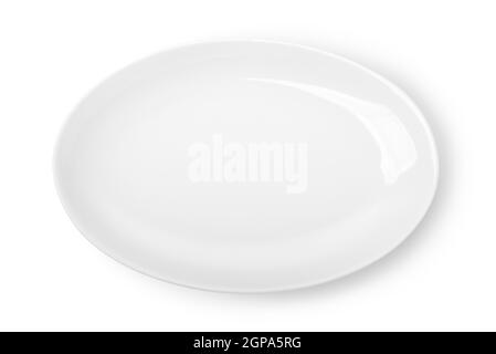Piastra bianca ovale isolata su sfondo bianco Foto Stock
