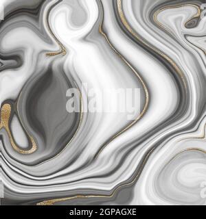Bel marmo grigio astratto agate con venature dorate. Effetto di marmorizzazione fluido. Illustrazione Foto Stock