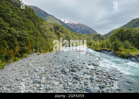 Paesaggi intorno al fiume Bealey in Nuova Zelanda Foto Stock