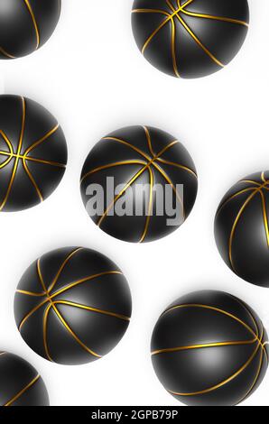 Molti basket neri con oro su sfondo luminoso, rendering 3d Foto Stock