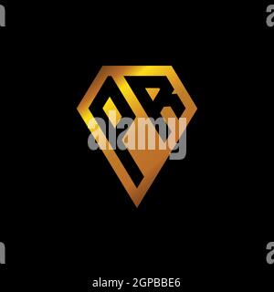 Logo PR con motivo a forma di diamante dorato vettore, monogramma geometrico forma dorata isolato su sfondo nero Illustrazione Vettoriale