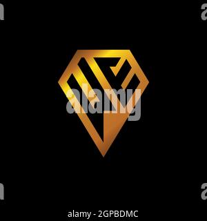 LOGO CON forma a diamante dorato vettore, monogramma geometrico forma dorata isolato su sfondo nero Illustrazione Vettoriale